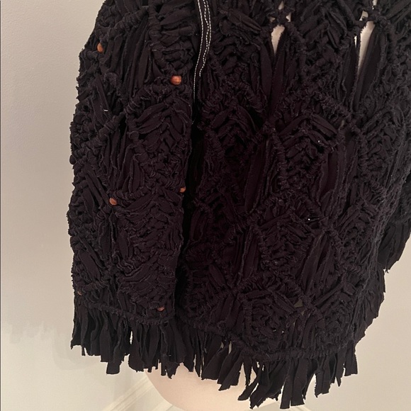 Vintage Free People Black Fringe Crochet Jacket - Picture 4 of 12